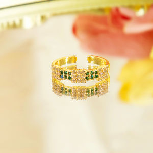 Sequito phong cách đơn giản nữ Kỷ Niệm Vàng nhẫn có thể điều chỉnh màu xanh dương màu xanh lá cây lát Trắng aaaaa đá Cubic Zirconia trang sức ngón tay sr163