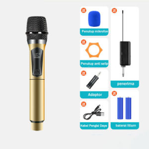 【COD】Mic Wireless Microphone (Batrei dapat di Charger ) Metalik bluetooth Microphone dengan Receiver System 2mic wireles