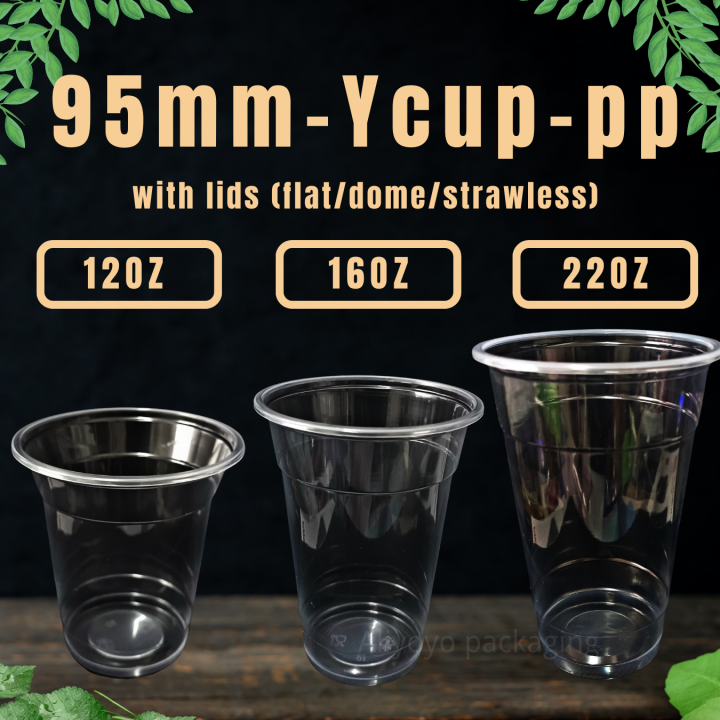 Milk Tea Cup Bubble Tea Cup Plastic PP Cup with Lids SET! 95mm(12oz
