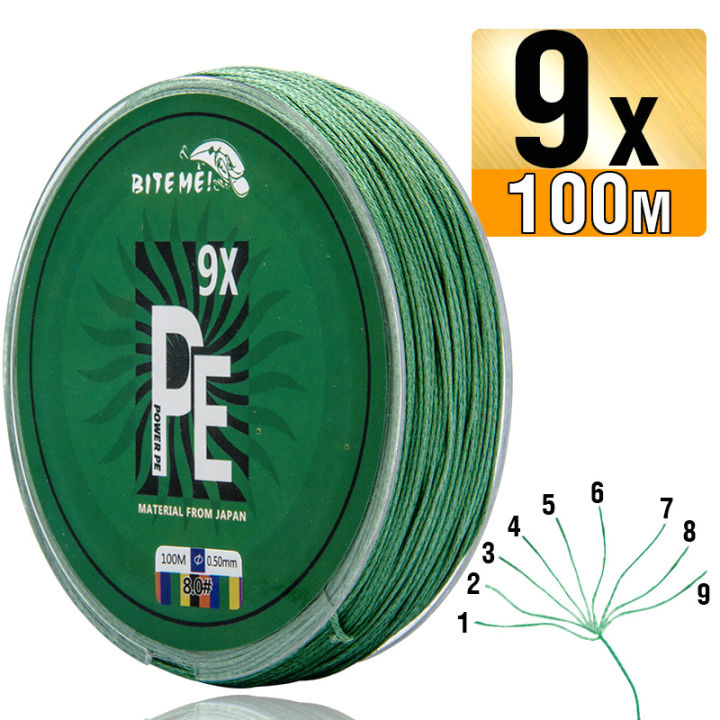 Biteme 9X 100m PE Braided Fishing Line 9 Strands 10-120LB Multifilament ...