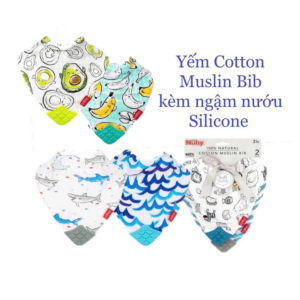 [ 4324-Nuby ] Bộ 2 Yếm Cotton Muslin Bib kèm gặm nướu Silicone