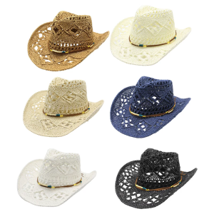 Breathable Paper Straw Cowboy Hats Wide Brimmed Beach Hat Openwork Weave Design Summer Beach Hat For Outdoor Use