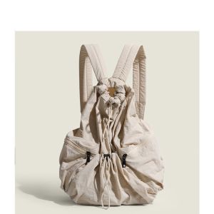 IELGY กระเป๋าเป้หูรูดสไตล์เกาหลีญี่ปุ่นกระเป๋าเป้สะพายหลังสไตล์ฮาราจูกุจุของได้มากกระเป๋านักเรียนลำลองทุกชุดเป้แคนวาสไนลอนอัดจีบ