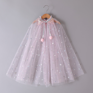 2023 New Arrival Halloween Christmas Sequins Kids Girl Fairy Cape Princess Candy Color Glitter Star Sequins Cloak Tulle Shawl