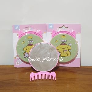 CERMIN / KACA BULAT DAN SISIR RAMBUT MOTIF SANRIO LUCU