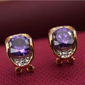 Fashionable Ring Gift 轻奢时尚个性高级感微镶紫色锆石椭圆耳钉精致气质百搭银针耳环女