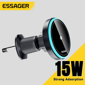 FCEssager Car Mounts 15W Wireless Charging Car Phone Holder 360 Free Degree Rotation Compatible With Seven Colors Of Light For iPhone 15 14 13 12 Pro Max Xs Plus Phone Universal Car Adapter Mounts