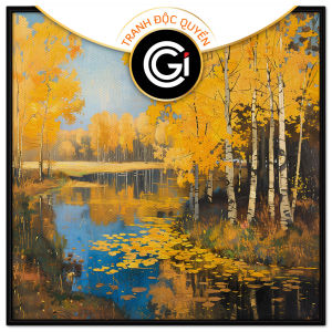 Tranh phong thủy phong cảnh rừng phong bên bờ hồ mùa thu vàng levitantranh treo tường dán tườngCGI-863