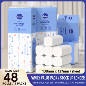 【Rainbow Culture】 Manhua 5-Ply Coreless Toilet Paper / Blue Heart Soft / Coreless Bathroom Tissue / 48-96 Rolls