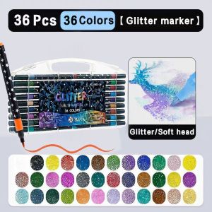 Dual Tip Glitter Drawing Color Marker Pen Set Markers School Supplies Stationery