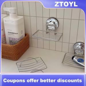 【ZTOYL】 Suction Cup Soap Dish No Drill Wall Mounted Drainage Rack Bathroom Soap Holder Stainless Steel Grid Organizer For Home Bathroom Shower Vanity