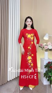 Áo Dài Chất Liệu Lụa Chiffon Cao Cấp Họa Tiết Thêu + Đính Đá Thủ Công Tỉ Mỉ - Mã H5-CF Màu Đỏ