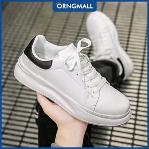 ORNGMALL Mens White Black Sneakers Casual Thick-Soled Non-Slip Comfortable Skateboard Shoes Lightweight All Seasons Walking Shoes Size 36-45
