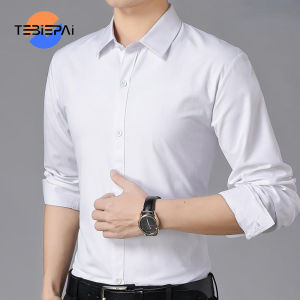 Mens shirt long sleeved white shirt slim fit Korean version trendy and fashionable business dress shirt solid color non ironing shirt for men