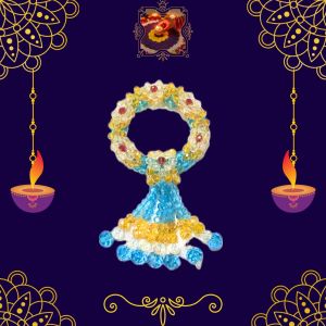 พวงมาลัยคริสตัลพวงเล็กสีฟ้า ลายดอกข้าวหลามตัด 5 ดอก อุบะ 7 ชาย