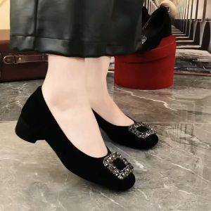 Free Shipping Autumn 2026 New Collection: Elegant Shallow-Toe Square-Toe Rhinestone-Embellished Soft-Soled Comfortable Women’S Slip-On Shoes Black Flats