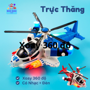 Đồ Chơi Máy Bay Trực Thăng Cỡ Lớn Sử Dụng Pin Xoay 360 độ Tự Động Mở Cánh Có Đèn và Nhạc Cho Bé