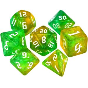 ZHONGMEET Toy Gift 7 Pcs/set DND Enthusiast Polyhedral Dice Game Dice Family Party Board Games Entertainment Table Game Two-tone Dice Set 7-Die Carved Pattern Dice Set Iridescent Glitter Polyhedral Dice