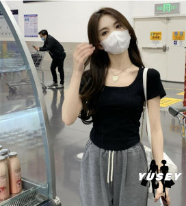 Yusey Crop Top Square Short Sleeve T-Shirt Plain Design (DAVAO)