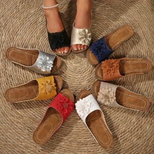 Women's Bohemian Wedge Sandals: 3D Floral Design & Comfortable Walking