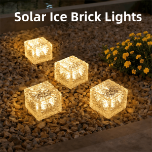 SFFGF Solar Powered Solar Ice Brick Lights Waterproof Rainproof Outdoor Ice Rock Cube Lights Decorative Automatic Solar Standing Lights Thanksgiving Christmas Party