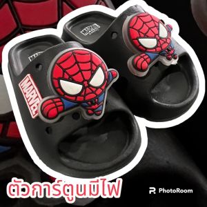 รองเท้าแตะเด็กชาย  💥 มีไฟที่ตัวการ์ตูน 💥 ลิขสิทธิ์แท้  สไปเดอร์แมน กัปตัน ไอร่อนแมน