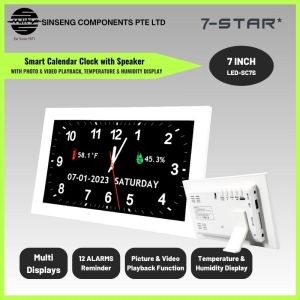 7-STAR* 7 Inch Digital Calendar Clock Smart Monitor with Day Date Temperature Display Speaker Photo & Video Playback Alarm & Auto Dimming