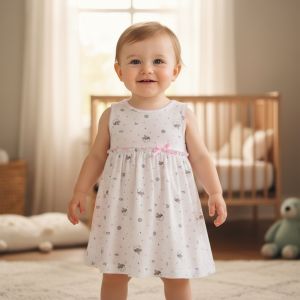 [Pink Heart] Baby & Toddler Sleeveless Knit Cotton Dress on Unicorn Print