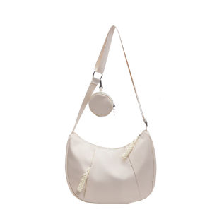 Crescent Bag Milky Cloud Fluff Nylon with Attached Mini Pouch