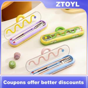 【ZTOYL】 Dopamine Portable Tableware For Students And Workers Chopsticks Fork Spoon Three-piece Set 304 Stainless Steel Portable Box