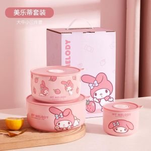 SG Sanrio Melody Hello Kitty HK Ceramic Vacuum Ceramic Airtight sealed lunchbox rice soup bowl rice microwave Giftbox