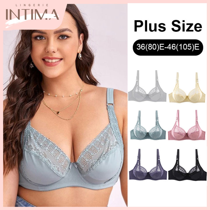 INTIMA New 36E-46E Plus Size Bra For Women Adjustment Push Up Underwear  with Underwire Thin Full Cup Sexy Lace Seamless Bralette Fat Ladies Big  Breasts Lingerie