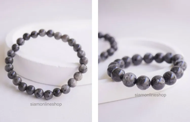 Labradorite หินสีลาบราโดไรท์ เลือกขนาดเม็ดหินได้ (4-10 มม.) สร้อยข้อมือหินแท้
