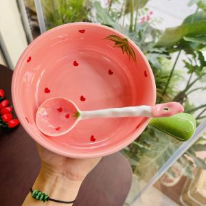 Bộ Bát Đĩa Gốm Sứ Decor Bát Ăn Cơm Bát Ăn Chè Chén Dĩa Dễ Thương Chảo Béo Dâu Hồng Xinh Yêu Dễ THương