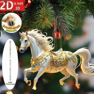 [COD] ZNPNXN จี้กระจกมองหลังอะคริลิครูปม้ารถทำจากอะคริลิคมีเสน่ห์ประดับต้นคริสต์มาสกระเป๋าเป้สะพายหลังเครื่องประดับแขวนตกแต่งงานเลี้ยงปีใหม่