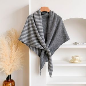 YH4F Striped Pattern Wool Triangle Scarf Warm Soft Knitted Triangular Scarf Retro Multi-functional Winter Shawl Wrap Women