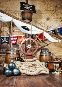 Ready stock sa local warehouseFabric Pirate Backdrop Pirates Ship Deck Steering Wheel Skull Flag Background Pirate Theme Party Decorations Kids Boy Birthday Baby Shower Photo Props
