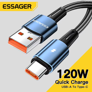Essager 120W USB Type C Cable Super Fast Charge 67W Cable Quick Charge 6A For Xiaomi 12Pro Redmi K50 Note 11Pro Black Shark5 Pro2026