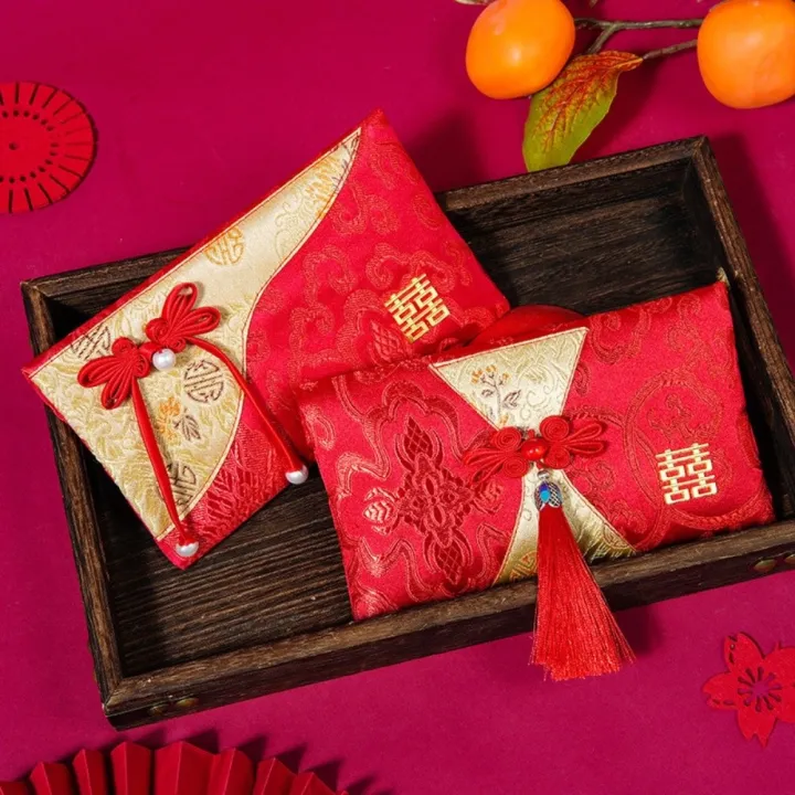 PYA94 Lời chúc phúc Phong bì đỏ brocade Thêu Những lời chúc tốt đẹp ...