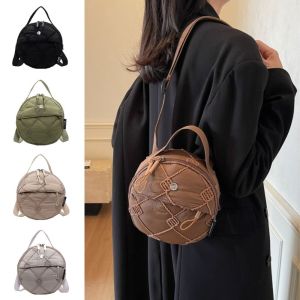 COLOO Korean Style Space Cotton Crossbody Bag Nylon Embroidery Small Round Bag Fashion Simple Argyle Shoulder Bag Girls