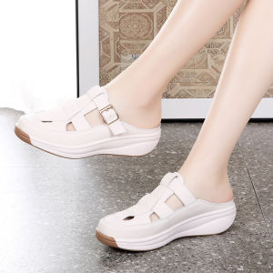 กึ่งรองเท้าแตะผู้หญิงฤดูร้อนใหม่สวมใส่ขี้เกียจรองเท้าคลุมท้องเท้าเดียวกันลื่นรองเท้าแตะชายหาดริมทะเล