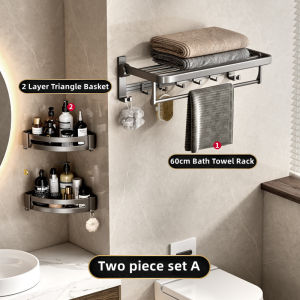 Bathroom Towel Rack Set Rust-Resistant Aluminium Bathroom Rack Organizer Grey Bathroom Shelving Bathroom Organizer