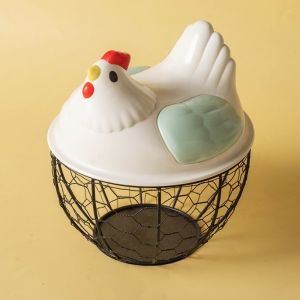 GENENIC Mộc mạc Giỏ đựng trứng hình con gà có nắp Lưu trữ Hộp đựng trứng Dễ thương Phong cách nông thôn Giỏ sắt rỗng Phụ Kiện Nhà Bếp
