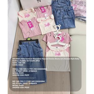 VN A662 Girls Summer Sleeveless Top and Denim Shorts Set Baby Clothes Toddler Girl Outfit 2PCS
