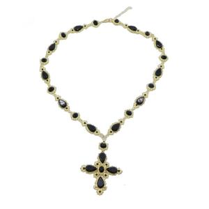 สร้อยคอของผู้หญิงที่มีความซับซ้อนอัญมณีสดใสสร้อยจี้ไม้กางเขนปรับความยาวได้สร้อยคล้องคอปาร์ตี้