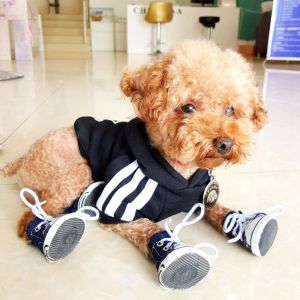 XAVIE Thời trang 4 cái / bộ Chống mài mòn Dành cho chó nhỏ mèo Ngoài trời Chống trượt Giày chó Puppy Sneaker Pet Booties Giày denim cho thú cưng