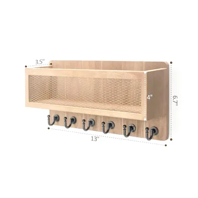 Wall Mounted Key Hangers Wooden Decorative Shelf Key Hanging Rack with 5 Hooks Aesthetic Key Holder Wall Mount Key Holder Organizer Wood Wall Key Holder for Entryway Hallway Mudroom Office
