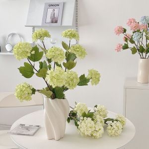 YUDESHUI White Artificial Hydrangea Flower 3 Heads Lush Branch Fake Flower Green Leaves Artificial Faux Plants Wedding Decoration