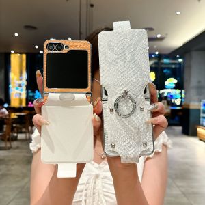 Ring Holder Shiny Rhinestone Glitter Hinged Phone Case For Samsung Galaxy Z Flip 7 FE 6 5 4 3 5G Slim Bling Protection Cover