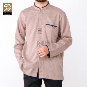 S&D PROJECT Baju Koko Muslim Bahan Madinah Warna Cokelat M-XL Untuk Pria Dewasa Lengan Panjang